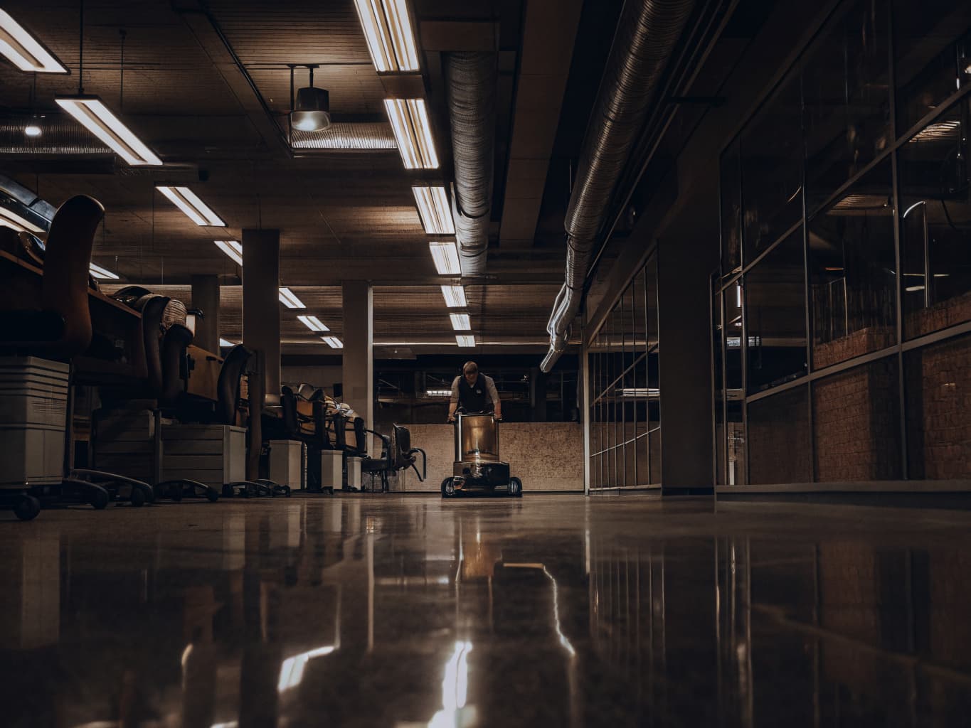 Commercial office being professionally cleaned